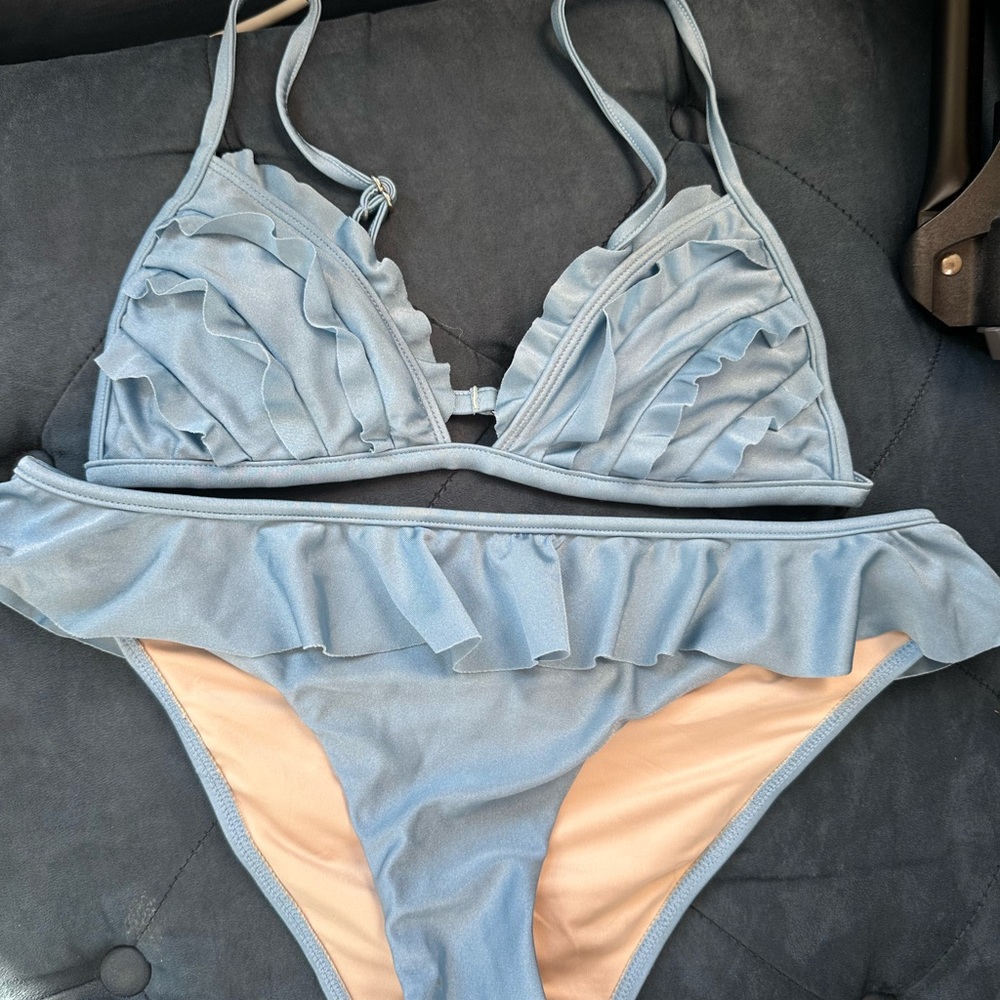 Chelsea & Violet Light Blue Ruffled Bikini